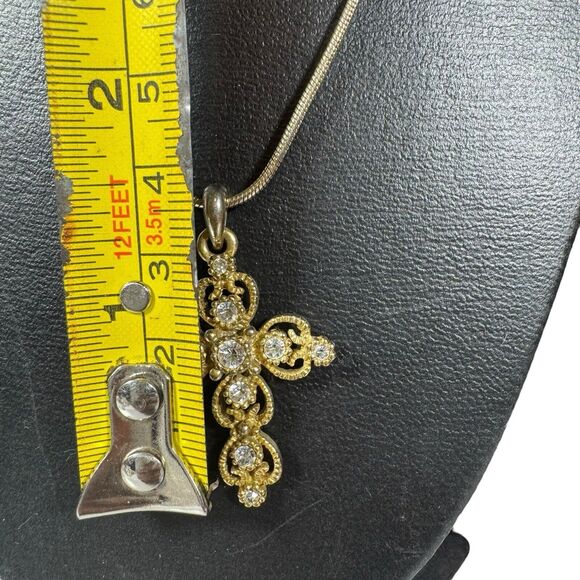 Yellow Gold Plated Women's Cubic Zirconia Delicate Cross Pendant Necklace - Picture 3 of 7